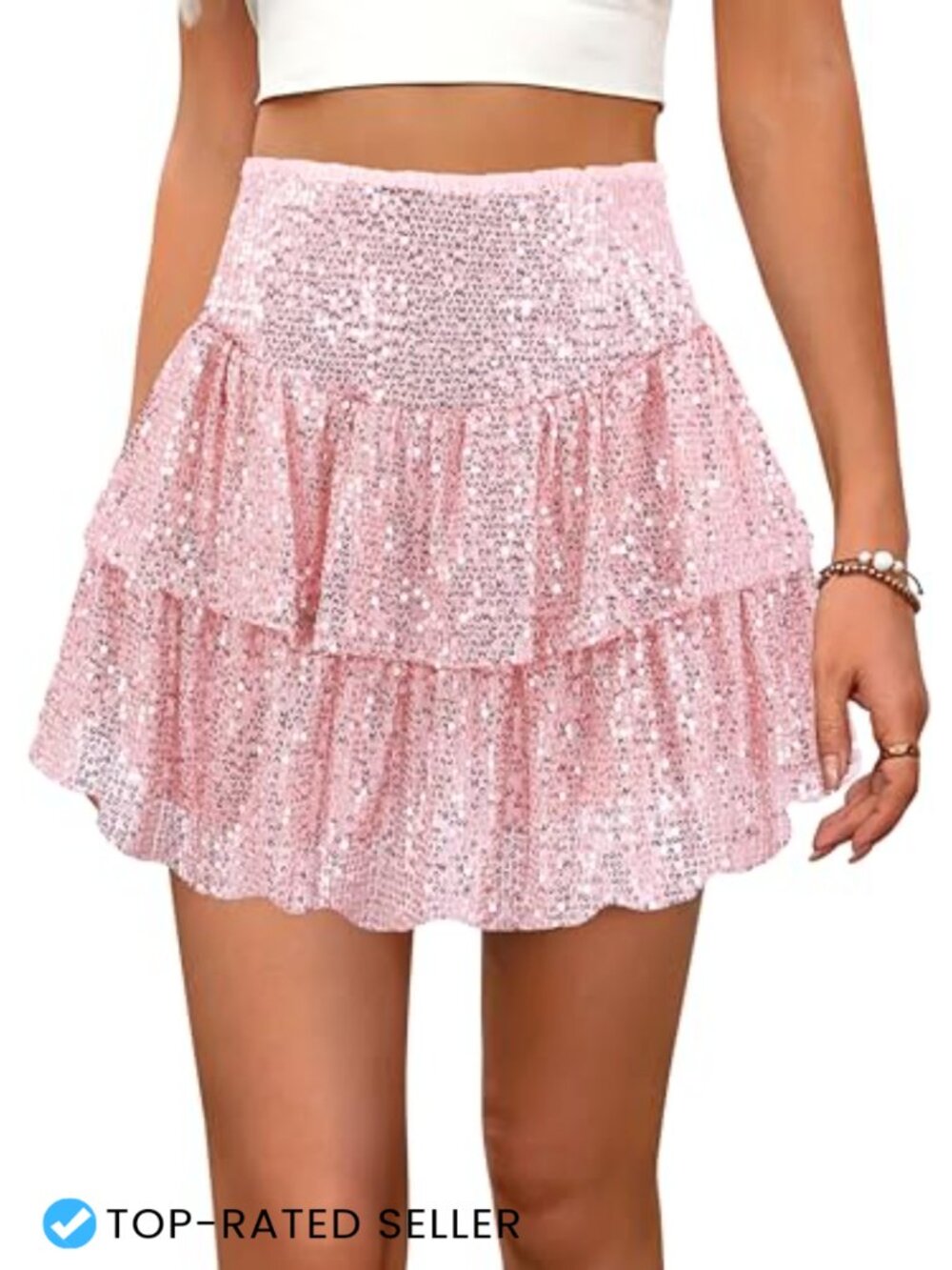 Sparkly Sequin Mini Skirt Flared Pleated High Waisted A-Line Party Club